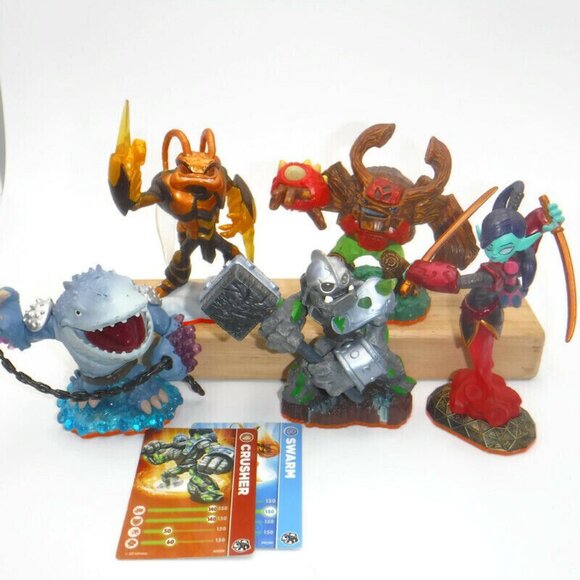 Skylanders 5 Giants Orange Base Figures & Cards Lot Crusher Swarm Tree Rex - Picture 1 of 11